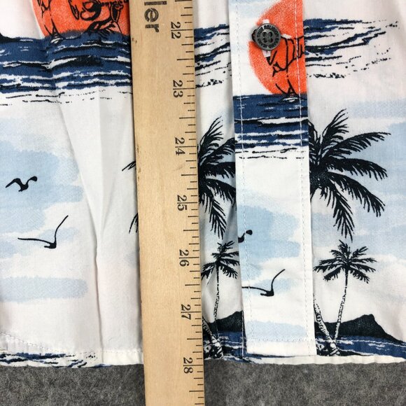 True Religion Mens Medium Button Up Shirt Tropical Beach Short Sleeve Palm Tree - Picture 8 of 10